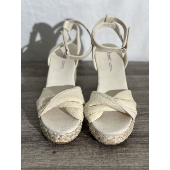 Toms Marisela Wedge Sandals Natural Slubby Woven Size 11 - Picture 3 of 16